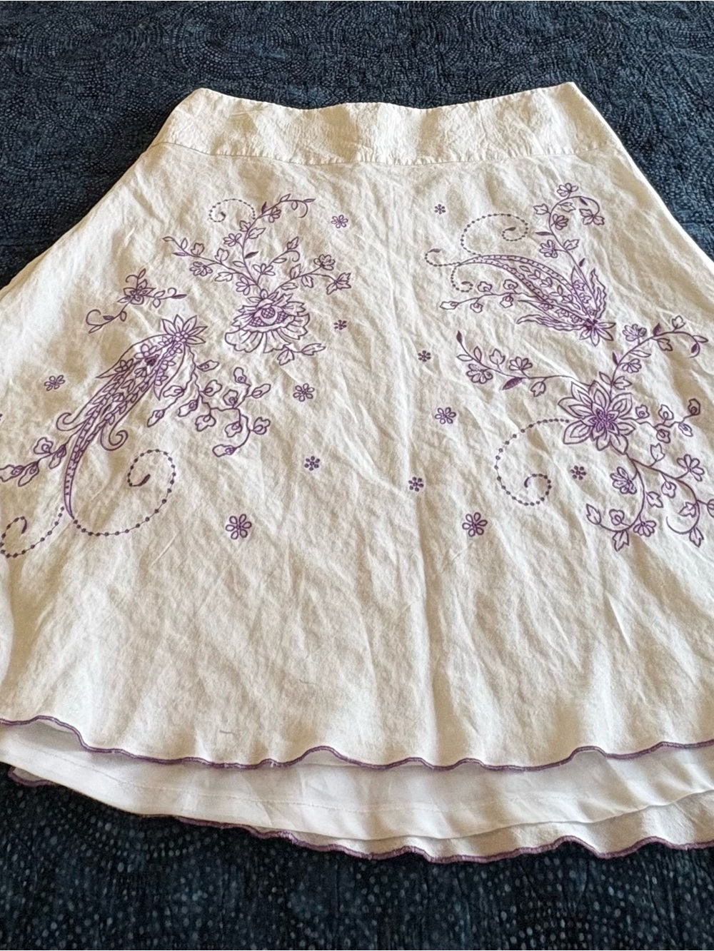 Nine & Co. White Circle Skirt with Purple Floral Embroidery